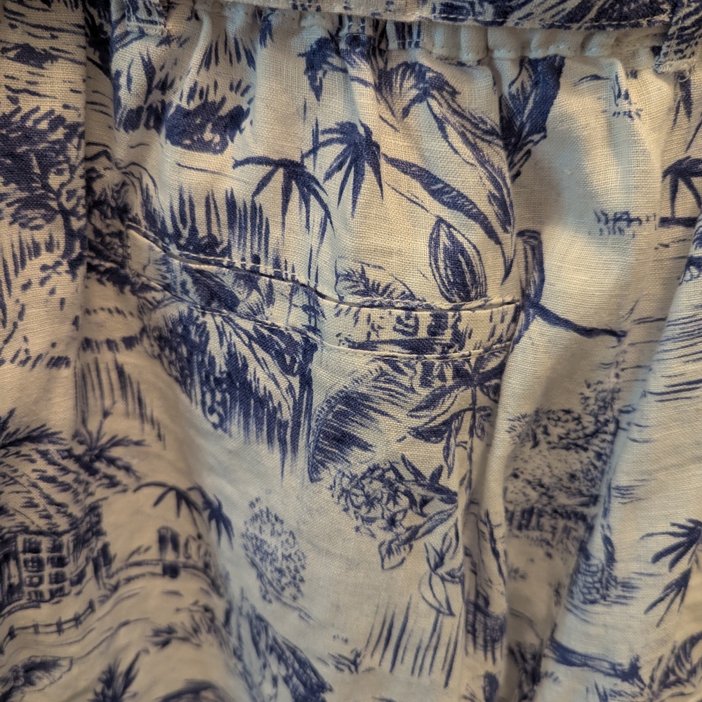 M Joie Blue & White Toile Womens 100% Linen Wide Leg Pants - Picture 4 of 8